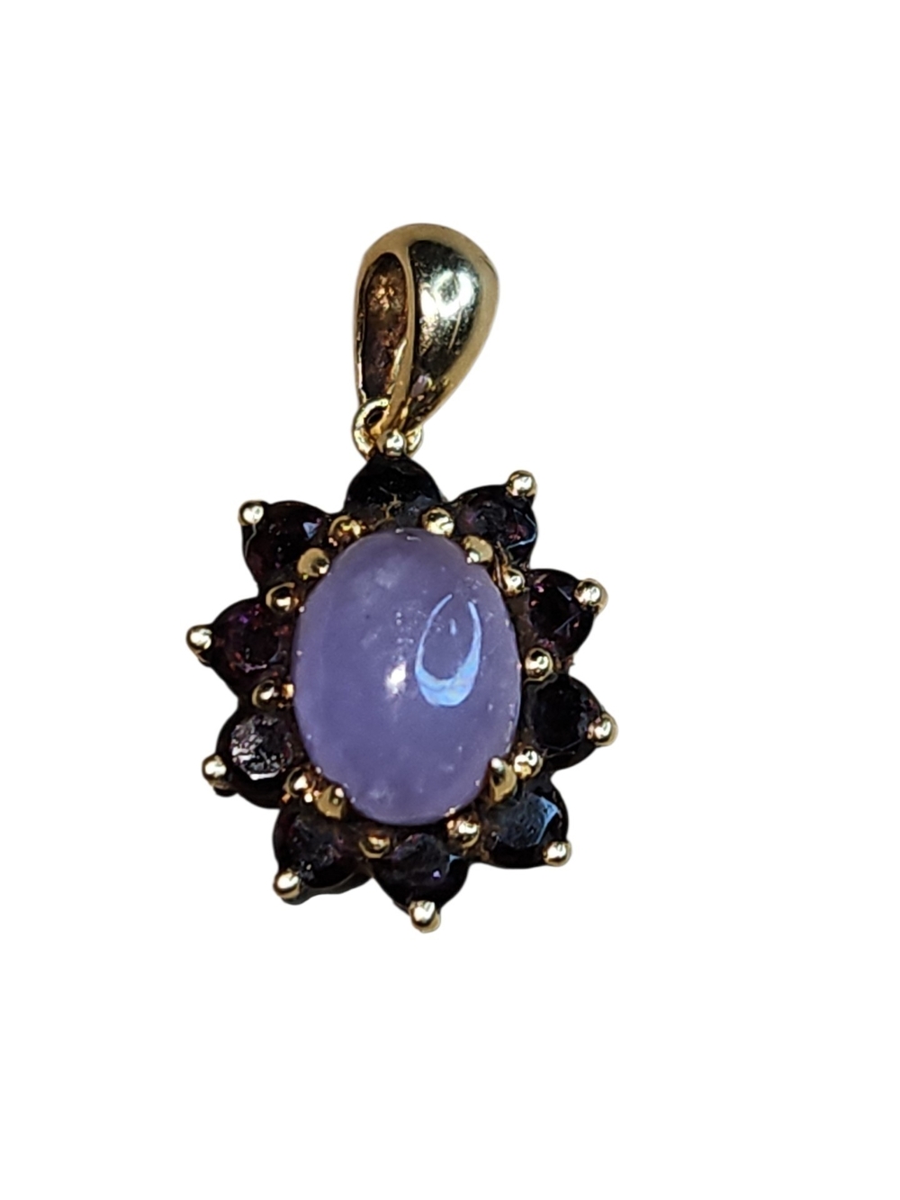 Vintage 14K Gold Lavender Cabochon Jade & Amethyst Halo Pendant